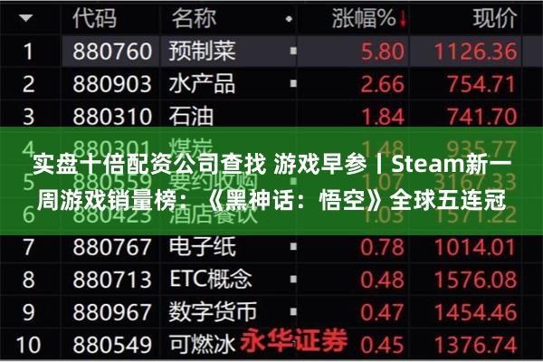 实盘十倍配资公司查找 游戏早参丨Steam新一周游戏销量榜：《黑神话：悟空》全球五连冠